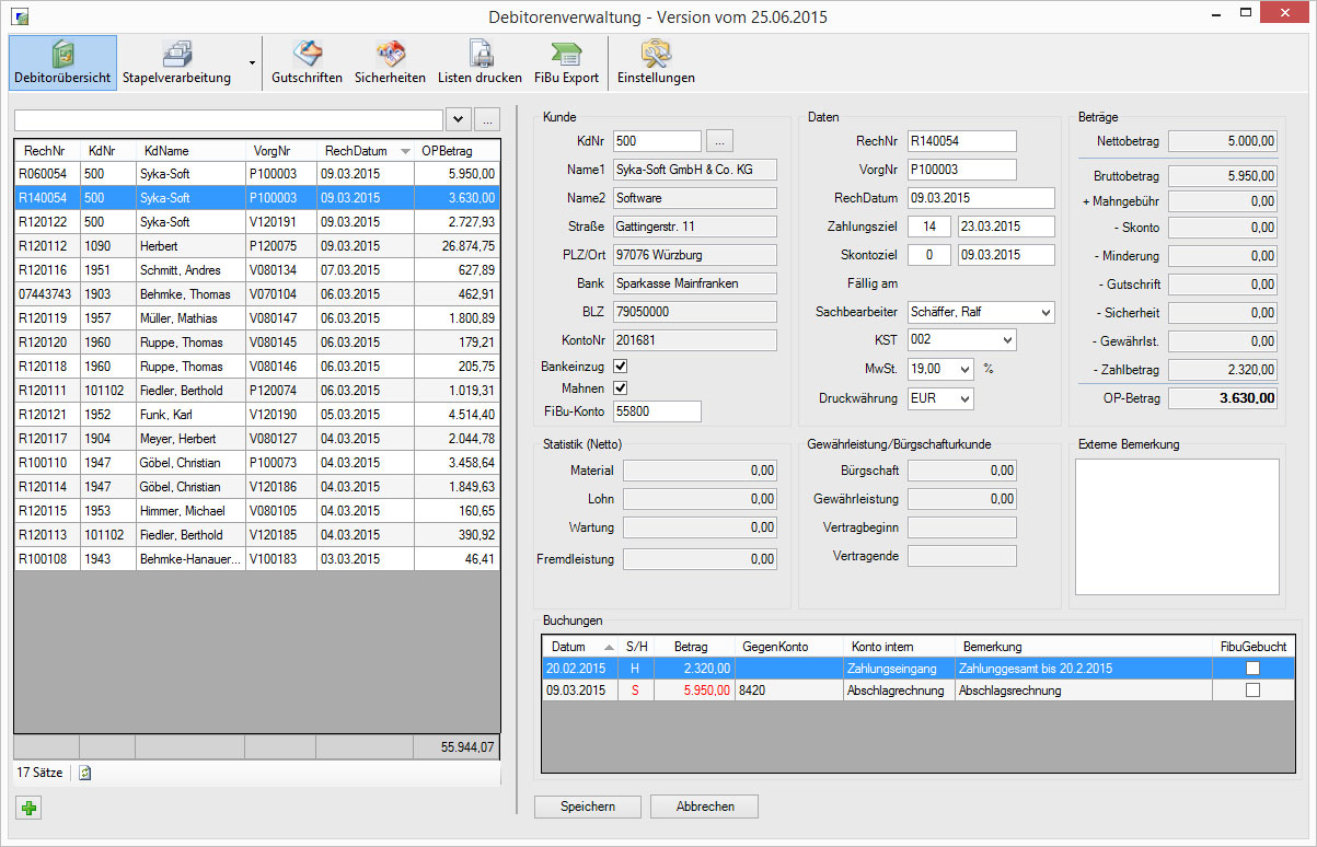 Debitorenverwaltung - Buchungen