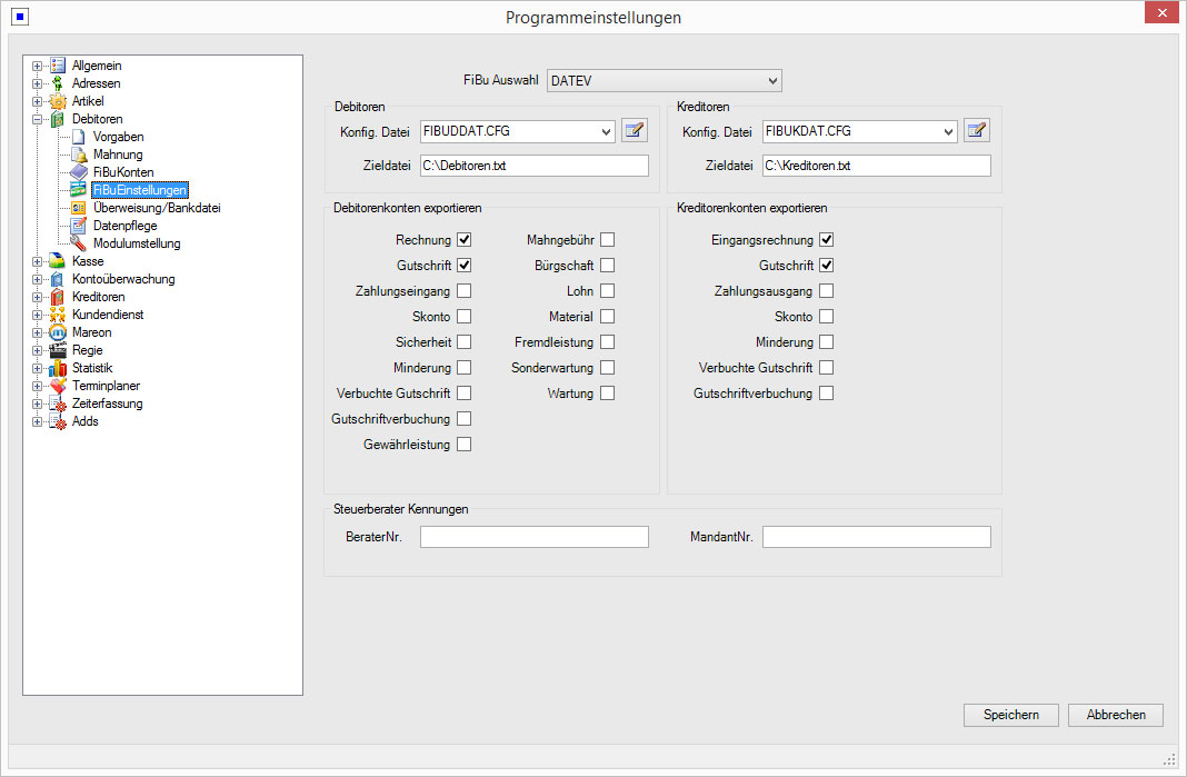Debitorenverwaltung - Finanzbuchhaltung Einstellungen