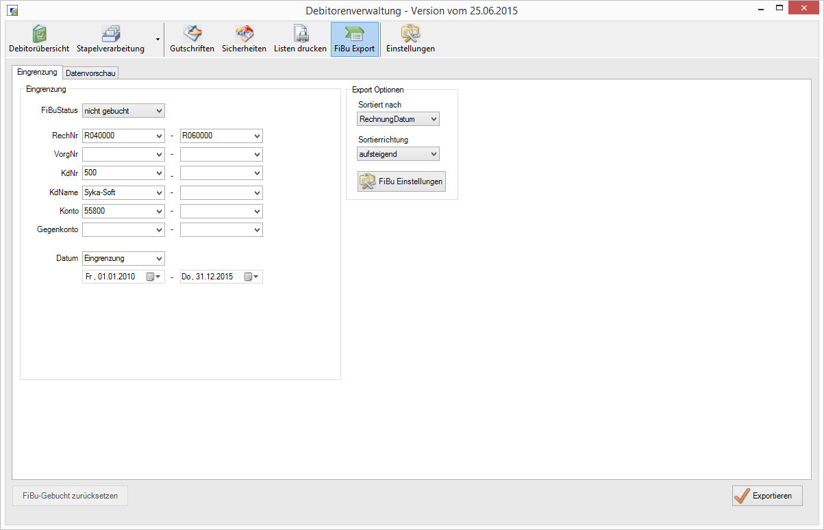Debitorenverwaltung - Finanzbuchhaltung Export