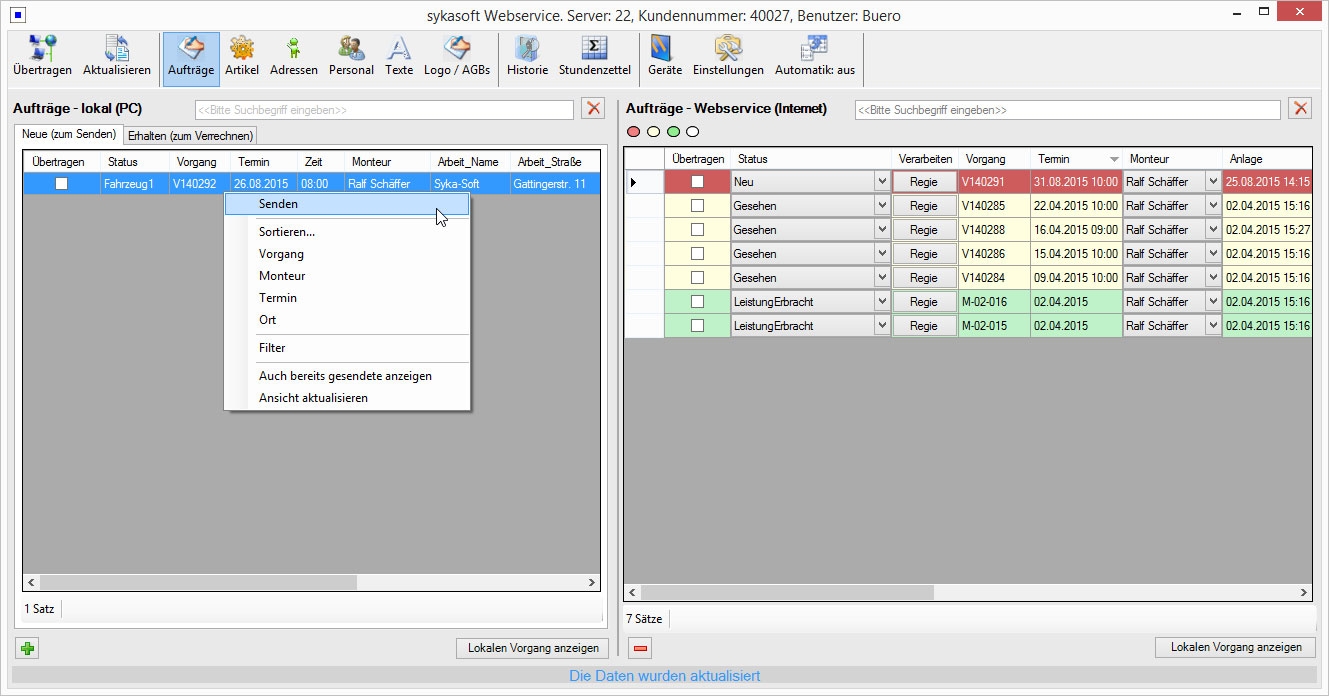 Webservice mobile Arbeitsaufträge