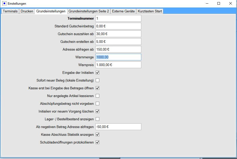 Kasse Einstellungen