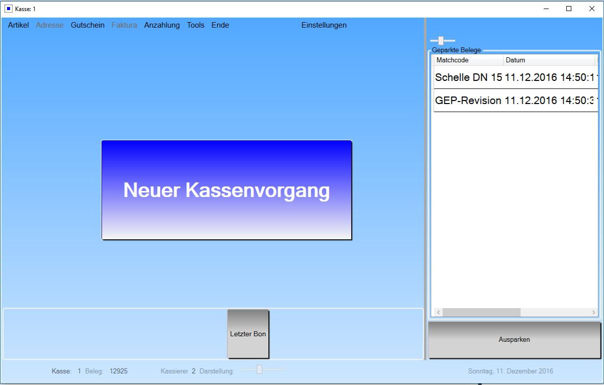 Kasse neuer Kassenvorgang