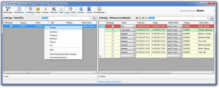 Webservice Arbeitsauftrag