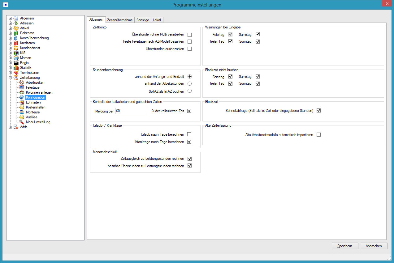 Zeiterfassung Konfiguration