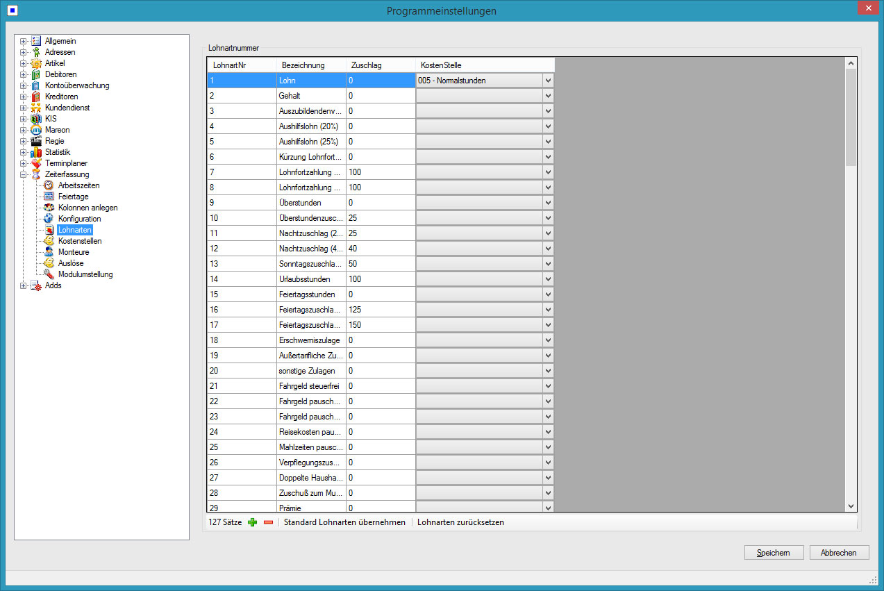 Zeiterfassung Lohnarten