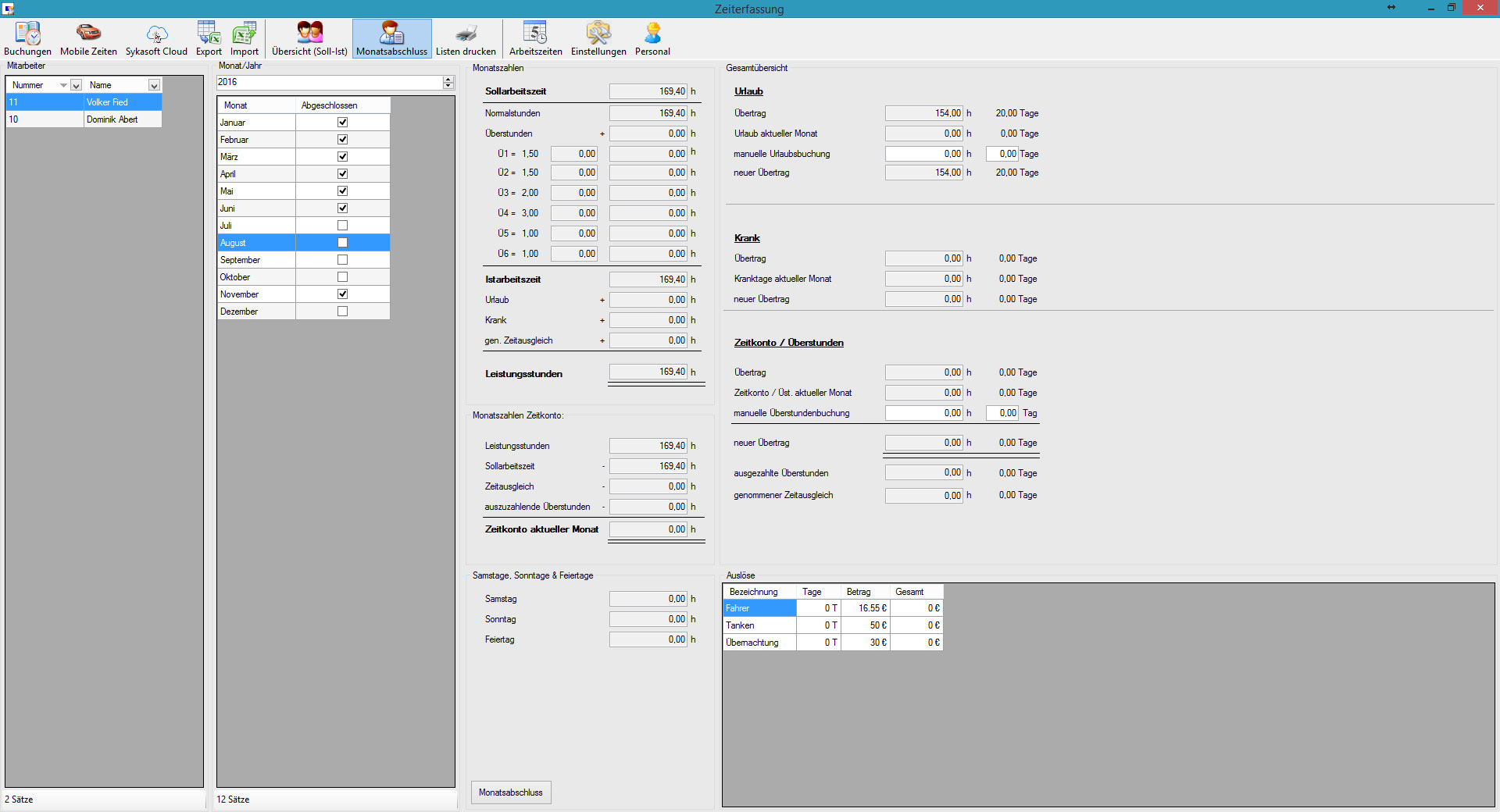 Zeiterfassung Monatsabschluss