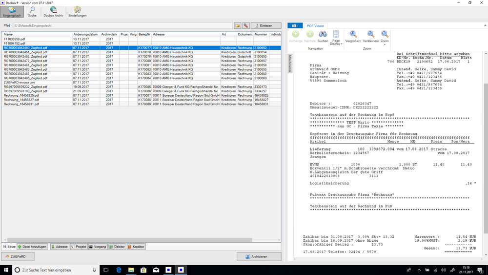 Docbox ZUGFeRD Rechnungen